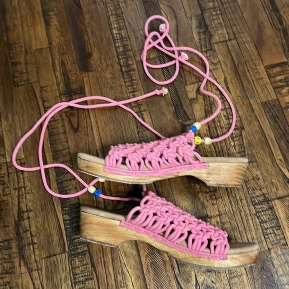 Free People Sandals Peony Pink Candy Crochet Clogs Ankle lace US 9 to 9.5 EU 40 - Picture 10 of 14